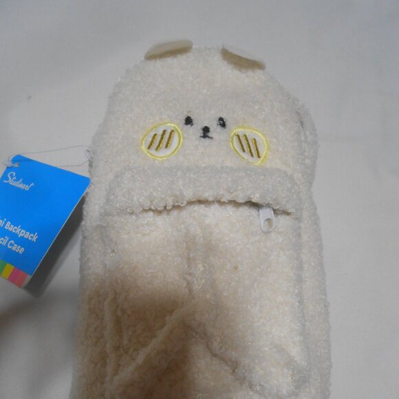 NEW Artstudio mini plush backpack pencil case w/ 2 zip compartments white school - Picture 9 of 9